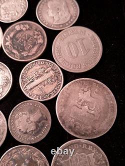 Antique 1800's US & Foreign Silver & Others Coins Lot Of 19