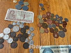 Antique vtg COIN BILL LOT silver Great Britain Belgium Euro sterling scrap 1898