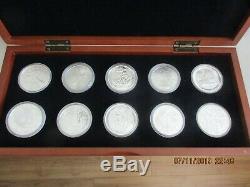 Around the World 10 Silver Coin Collection In Wood Display Box BU Coins