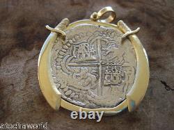 Atocha 8 Reale coin rare JUMBO Grade 1 Assayer B in14K Gold pendant withDaggers