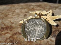 Atocha 8 Reale coin rare JUMBO Grade 1 Assayer B in14K Gold pendant withDaggers