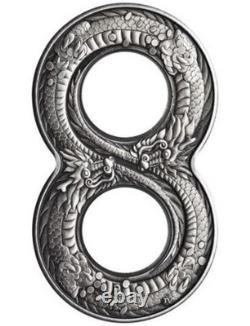 Australia 2018 Innovative Figure Eight Shape Dragon 1oz $1 Silver Antiqued Coin