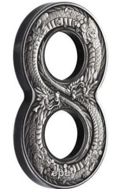 Australia 2018 Innovative Figure Eight Shape Dragon 1oz $1 Silver Antiqued Coin