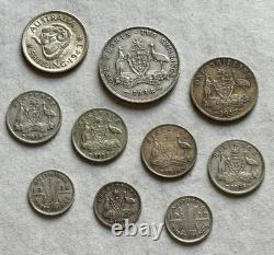 Australia Florin World Silver Coin Lot. 10 Coins 1910-1952 ASW 1.11. R70 A1-02
