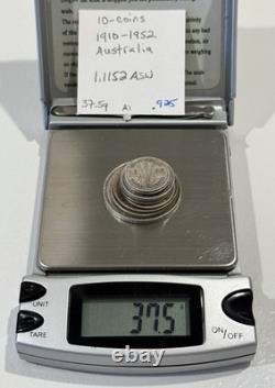 Australia Florin World Silver Coin Lot. 10 Coins 1910-1952 ASW 1.11. R70 A1-02