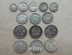 Australia, Silver Coin Lot, 14 Coins, 1921-1960, 2.69oz ASW