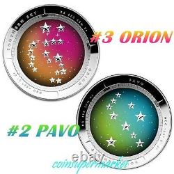 Australia Southern Sky 2014 ORION & 2013 PAVO Silver Proof Colored Domed Coins