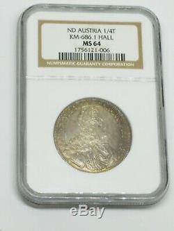 Austria ND No Date 1/4 Taler Hall Silver World Coin NGC MS64 VERY RARE