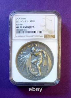 Batman 2oz Silver Coin 2021 $10 Graded MS70 + Box + Certificate
