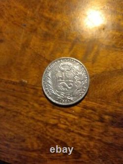 Beautiful 1934 Peru South America Antique Original Silver Coin Coin Very