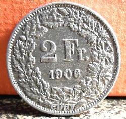 Beautiful High Grade Rare 1906 B Switzerland Silver 2 Franc Mintage only 400,000