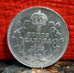 Beautiful Rare High Grade 1903 H over H with Die Crack Silver 5 Cent from Canada