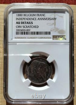 Belgium 1880 Franc Fantastic blue/violet/orange toning. NGC AU details