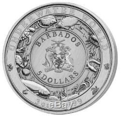 Blue Whale Underwater World 2020 3 Oz $5 High Relief Pure Silver Coin Barbados