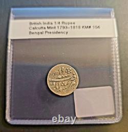British India 1793-1818 1/4 Rupee Bengal Presidency Calcutta mint KM# 104 RARE