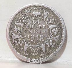 British India 1942 George 5 Emperor Quarter 1/4 Rupee Silver Very Rare Coin