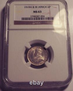 British West Africa, 1919 H George V Sixpence NGC MS-63 6 Pence 8,676,000 Minted