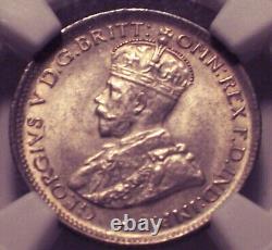 British West Africa, 1919 H George V Sixpence NGC MS-63 6 Pence 8,676,000 Minted