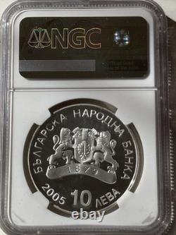 Bulgaria 10 leva Silver Proof 2005 Torino Olympics Speed Skater NGC PF69
