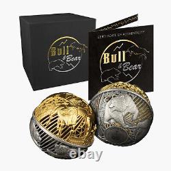 Bull & Bear Spherical 2oz Silver Coin Filigree Design Samoa 2022 Limited Edition