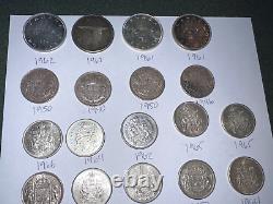 COINS 22 Canada Silver Half Dollars 1940s 1960s King George 4 SLVRDollars 26