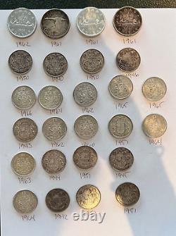 COINS 22 Canada Silver Half Dollars 1940s 1960s King George 4 SLVRDollars 26