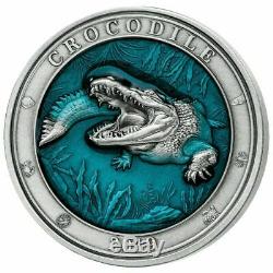 CROCODILE Underwater World 3 Oz Silver Coin 5$ Barbados 2019 PCGS Certified MS69