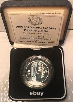 CYPRUS 1988 Seoul Olympic Games, 50 Cent Silver Coin in official case + COA