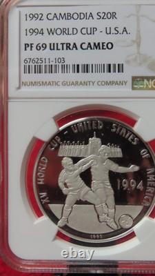 Cambodia 1992 World Cup Soccer'94 USA Silver 20R NGC PF69