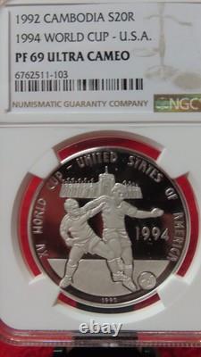 Cambodia 1992 World Cup Soccer'94 USA Silver 20R NGC PF69
