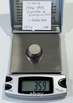 Canada-Leaning World Silver Coin Lot. 12 Coins. ASW 1.0676. 1906-1919. R18