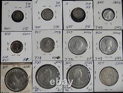 Canada & Newfoundland, 12 Diff, Vintage, Circ & Uncirc Silver Coins, Lot #393