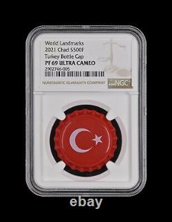 Chad. 2021, 500 Francs, Silver NGC PF69 Top Pop? Bottle Cap, Turkey