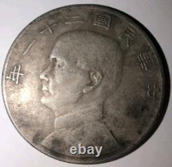 China 1933 Sun Yat Sen Birds Junk Silver Dollar Coin Tested #AP72