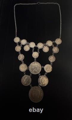 Coin Necklace, Three Pence Six Pence One Shilling And Half Crown, 72 Grams