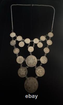 Coin Necklace, Three Pence Six Pence One Shilling And Half Crown, 72 Grams