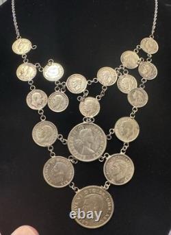 Coin Necklace, Three Pence Six Pence One Shilling And Half Crown, 72 Grams