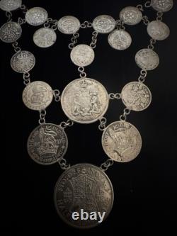 Coin Necklace, Three Pence Six Pence One Shilling And Half Crown, 72 Grams