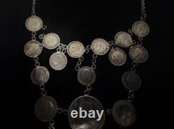 Coin Necklace, Three Pence Six Pence One Shilling And Half Crown, 72 Grams
