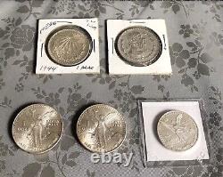 Coins De Mexico, Circulated Lot Of 5, 720.999 Silver, 1944-1995, Cool Lot