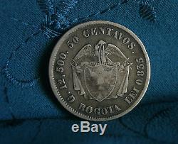 Colombia 1874 50 Centavos Silver World Coin KM172.2 RARE South America Bogota
