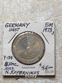 Commemorative 5 Mark Germany 1973J Kopernikus Coin Silver Unc