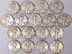 Complete Set 1940-1945 World War II Walking Liberty Half Dollars All 17 Coins