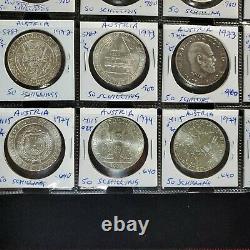 Complete Set Austria 50 schilling commemorative coin collection -12.44 oz silver