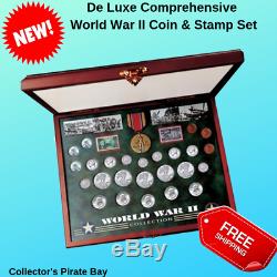 Comprehensive World War II US Mint Coin & Stamp Set Collection in Display Case