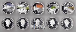 Cook Islands -silver 5 X 1$ Coins Set 2004 Year Box+coa Rail Journes World Train