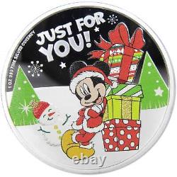 Disney Mickey Mouse Christmas Ornament Coin 1 oz. 999 Silver Proof 2021 Niue COA