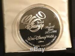Disney World 25th Anniversary 5 Troy Ounce Silver Coin with24kt Gold LE