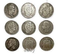 #E0903 France Lot of 9 Silver coins 1830 1876 222 g Full Silver