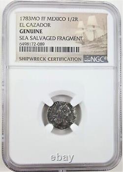El Cazador NGC 1/2 Real Spanish Silver Mexico City Shipwreck Coin HIGH GRADE